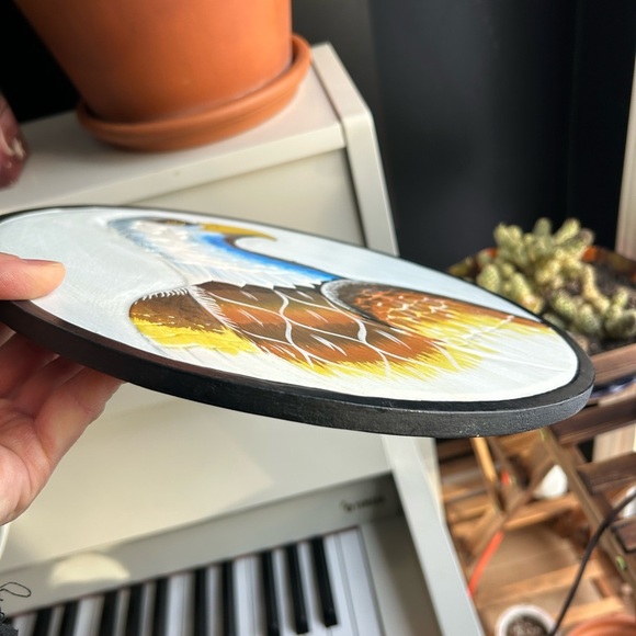 Vintage 11.75" Handpainted Eagle Wall Art White, Blue, Brown, Yellow Indonesia - Picture 14 of 14